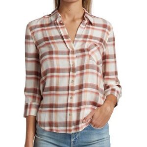 L'Agence Women's Brown Ryan Three-quarter Sleeve Plaid Blouse Top - Size S